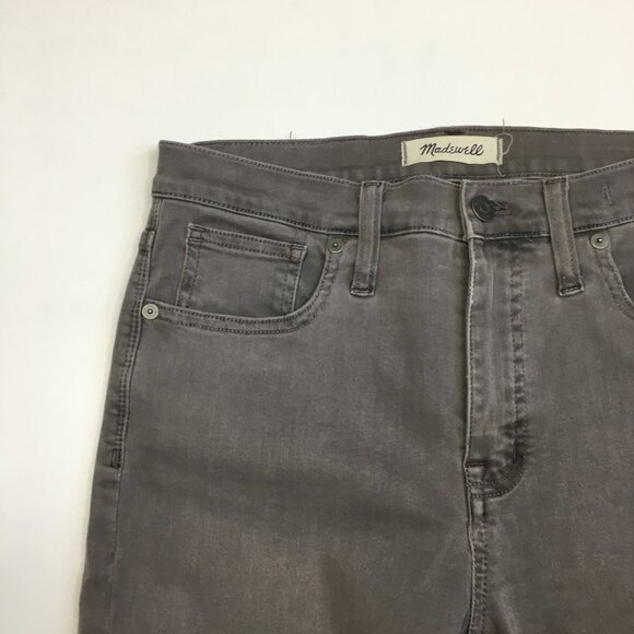 MADEWELL Gray 9" High Rise Skinny Raw Edge Hem 5 Pocket Logo Hardware Jeans - Picture 6 of 13